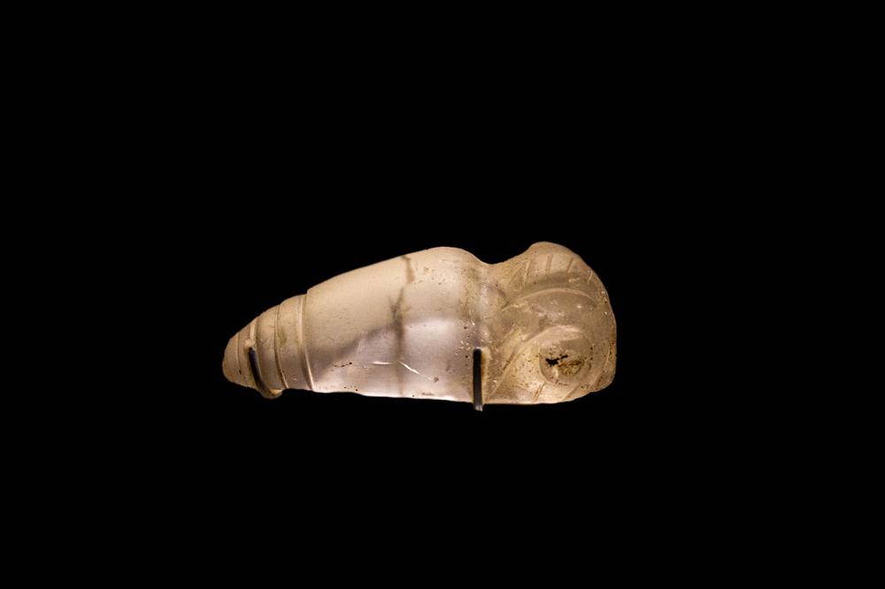 Crystal effigy boatstone of sphinx moth pupa