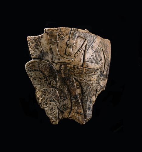 Engraved shell cup in relief