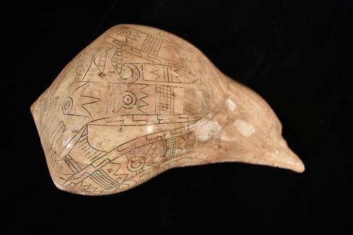 Engraved shell cup with underwater serpents